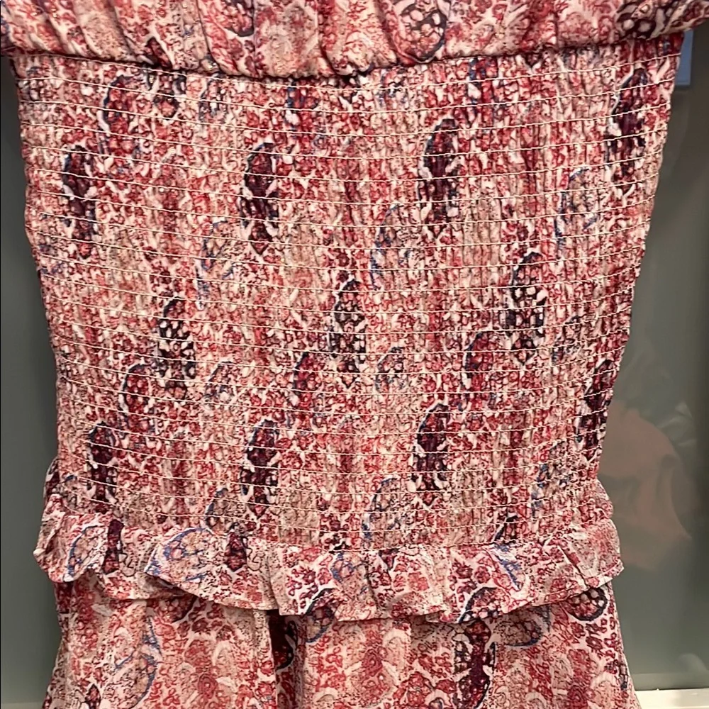 AQUA Pink Lined Patterned Ruffled Dress, Fairy Boho Peasant Dress, NWT
